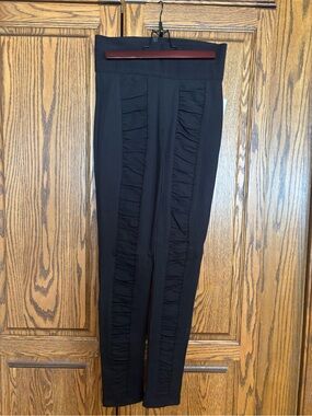 Nygard Collection Black Ponte Leggings with Front Ruffle Panels